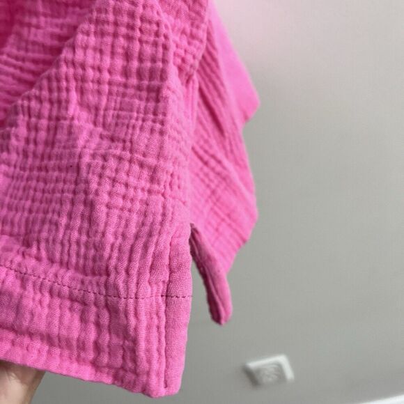 First Love Hot Pink Gauze Peplum Blouse 2X Relaxed Fit Top 100% Cotton Lagenlook - Picture 4 of 8